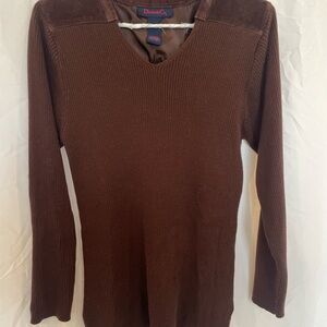 Denim&Co Chocolate V-Neck Sweater